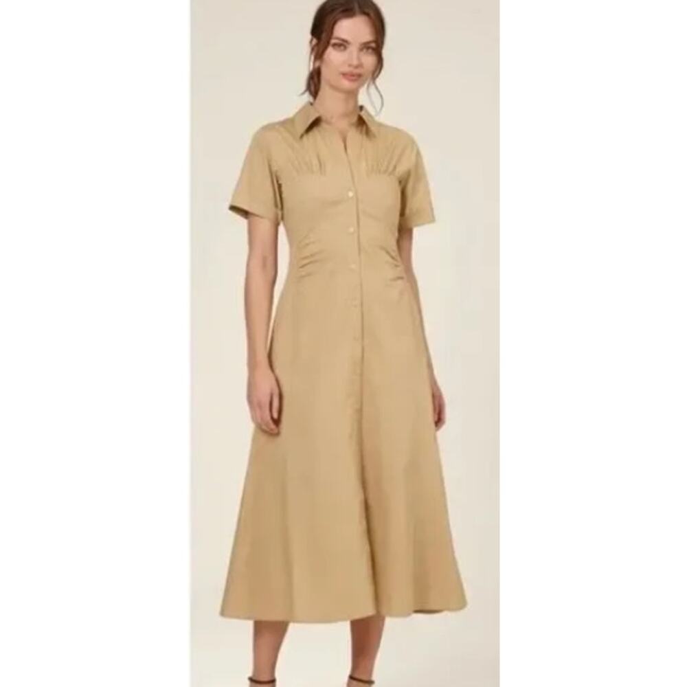 NICHOLAS Natural TAN Tenley Button Down Poplin Corset Midi Shirt Dress size 6